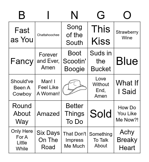 90's Country Bingo Card