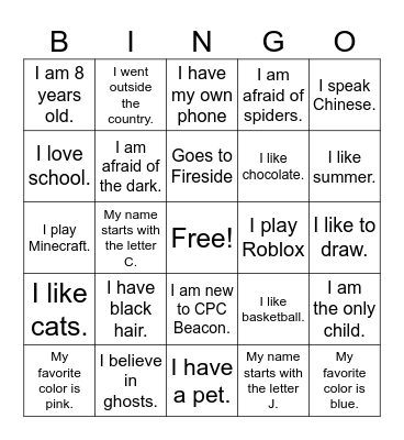 Name Bingo Card