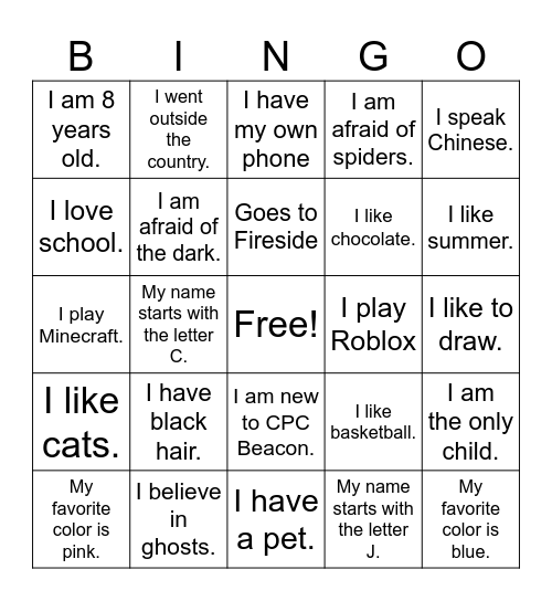Name Bingo Card