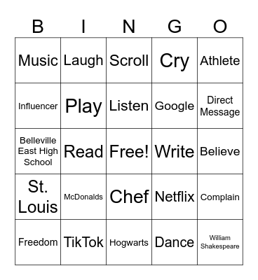 Nouns and Verbs BINGO Card