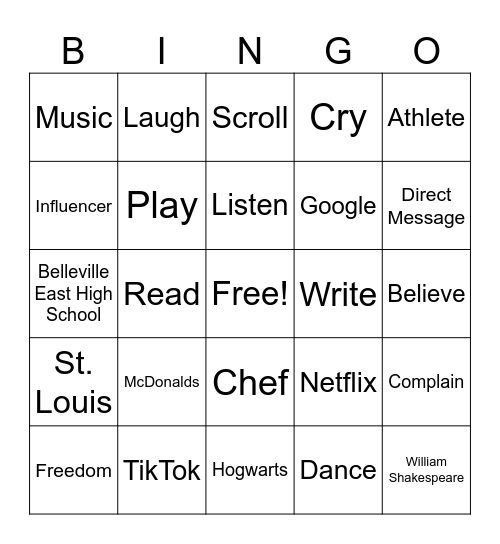 Nouns and Verbs BINGO Card