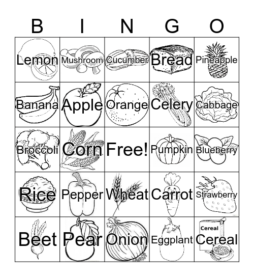 Food Groups Bingo Card