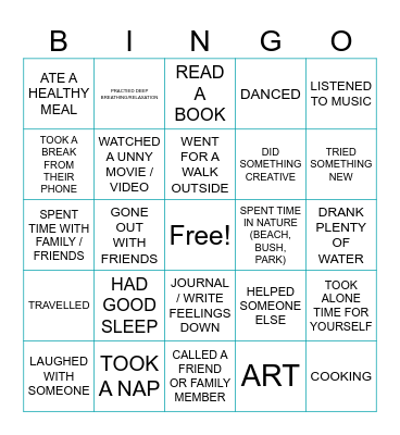 SELF CARE Bingo Card