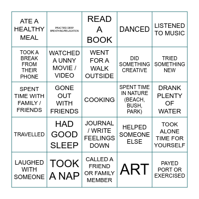 SELF CARE BINGO Card