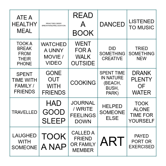 SELF CARE BINGO Card