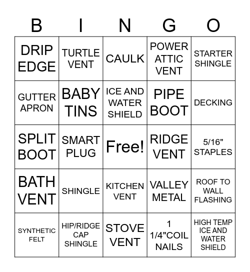 ROOFING BINGO Card