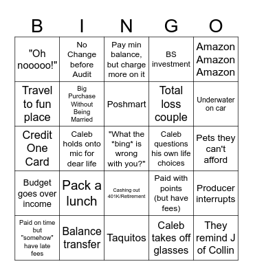 Caleb Hammer Bingo Card