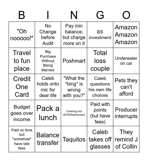Caleb Hammer Bingo Card
