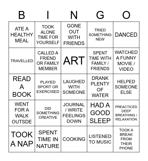 SELF CARE BINGO Card