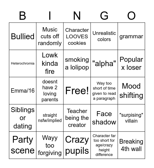 Gacha club bl Bingo Card