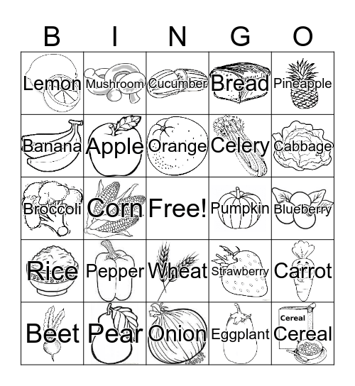 Food Groups Bingo Card