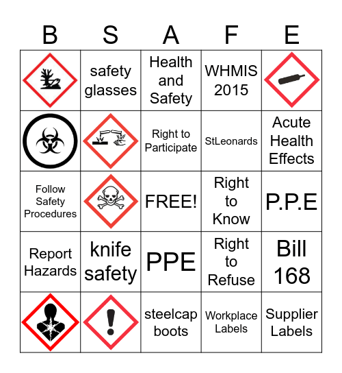 Health and Safety Awareness Bingo Card