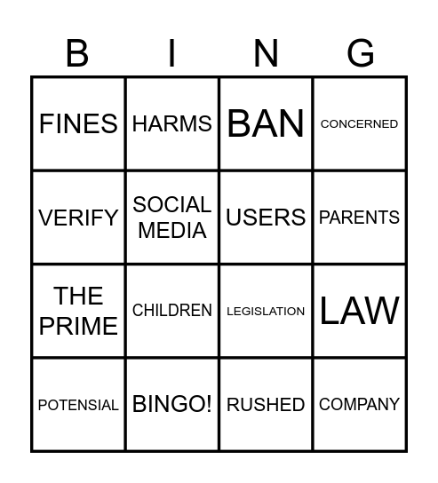 HEADLINE NEWS Bingo Card