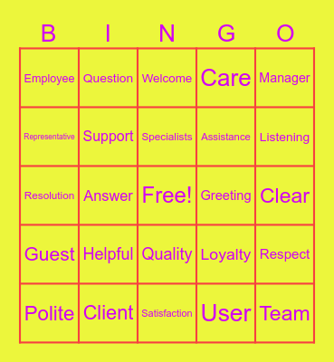 Customer Service Bingo Card