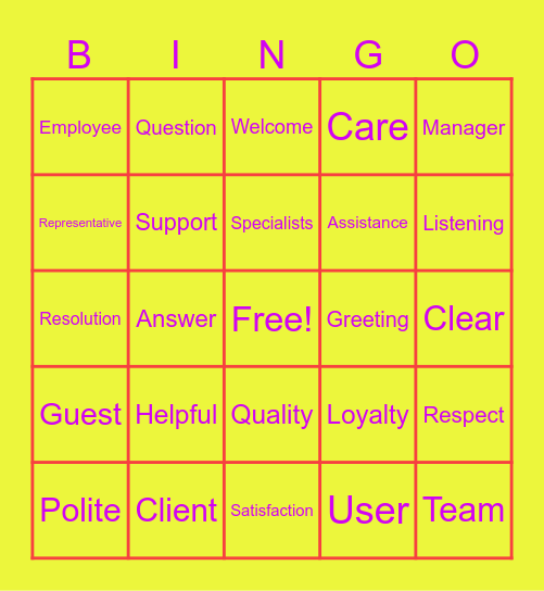 Customer Service Bingo Card