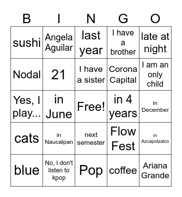 Questions Review Bingo Card
