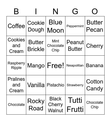 ICE CREAM Bingo Card