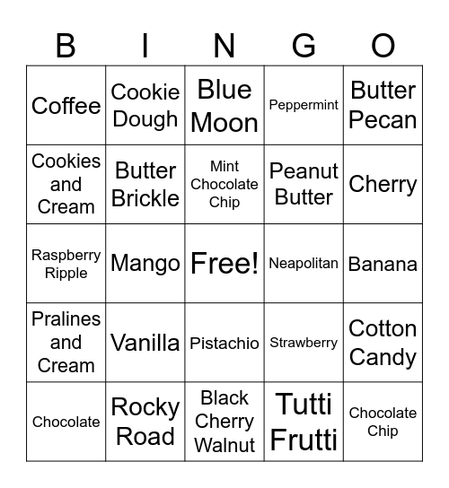ICE CREAM Bingo Card