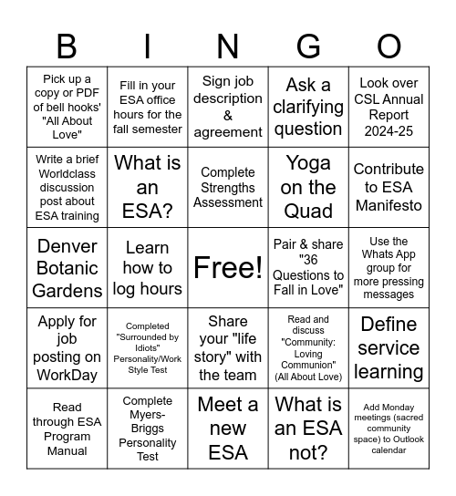 CSL Training 2025-26 Bingo Card