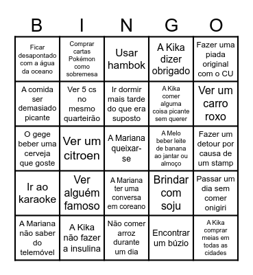 Korea trip Bingo Card