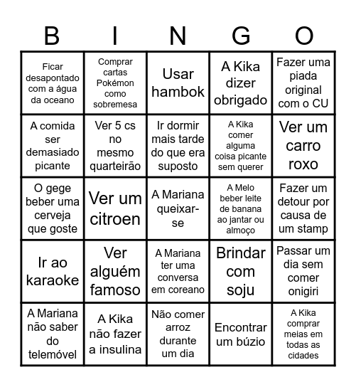 Korea trip Bingo Card