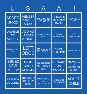 USAA Bingo Card