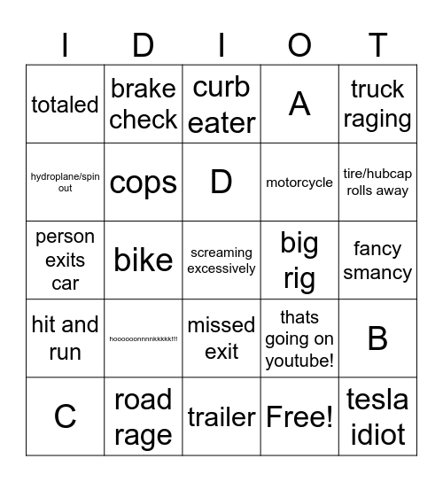 Idiots in cars Bingo Card