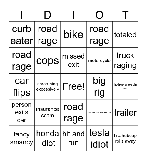 Idiots in cars Bingo Card
