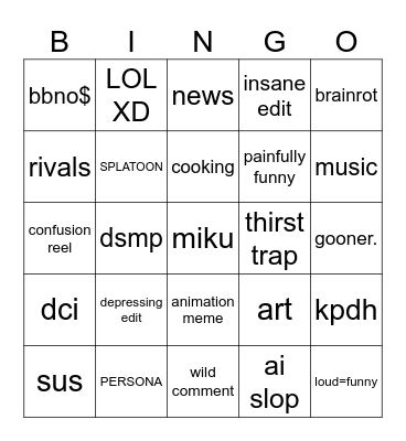 brain rot Bingo Card
