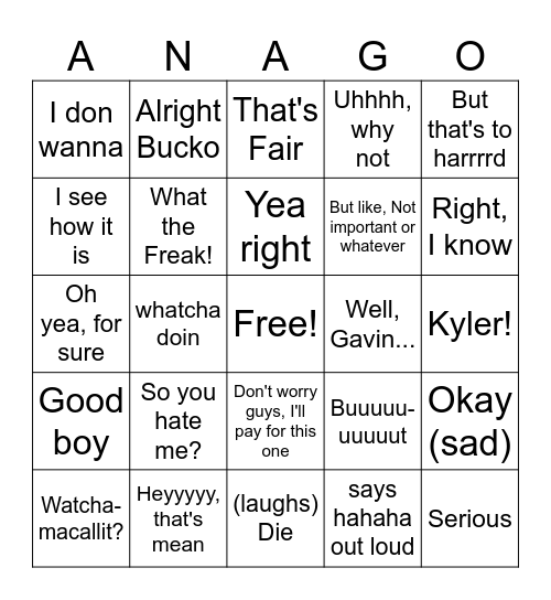 Anna Bing Cards Bingo Card