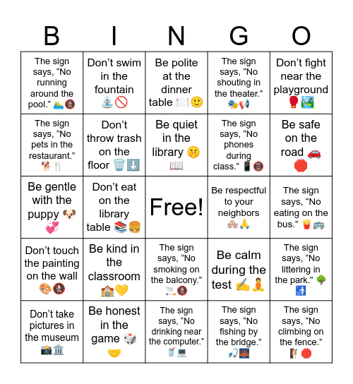B17 L11 Be polite at the dinner table 🍽️🙂 Bingo Card