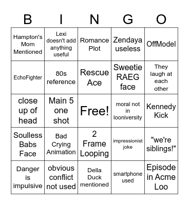 Cartoons Viewing Bingo Card