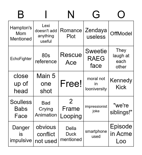 Cartoons Viewing Bingo Card