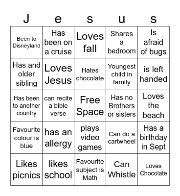 My Church Friends Bingo Card