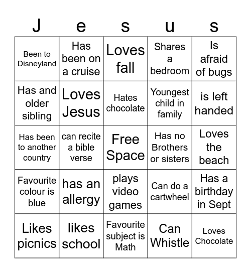 My Church Friends Bingo Card