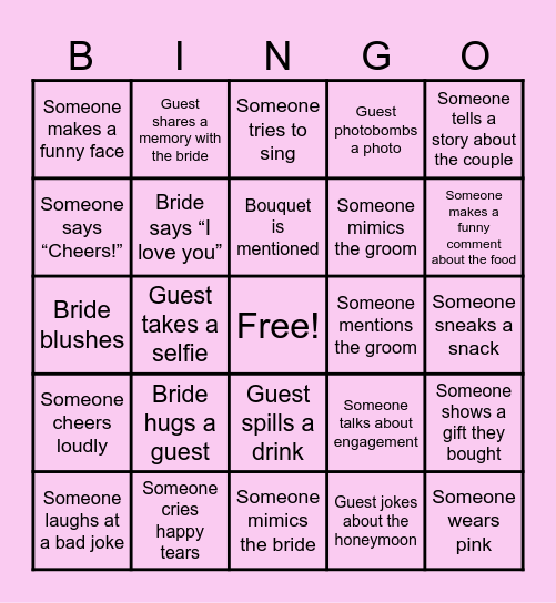 Bridal Shower Bingo Card