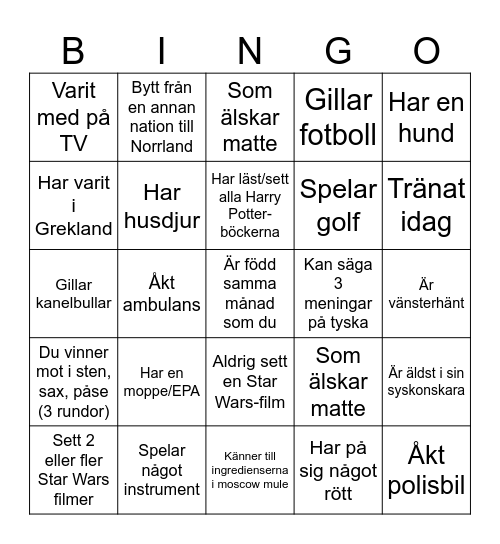 Hitta någon som Bingo Card
