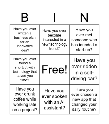 "Have you ever" Bingo Card