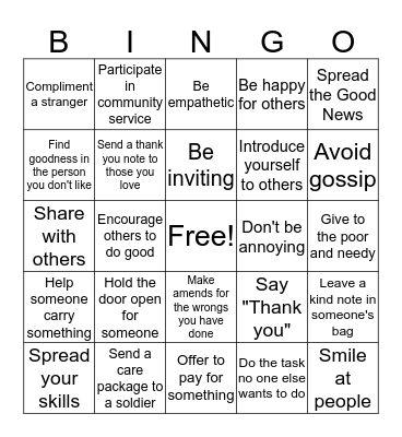 Acts of Kindness Bingo Card