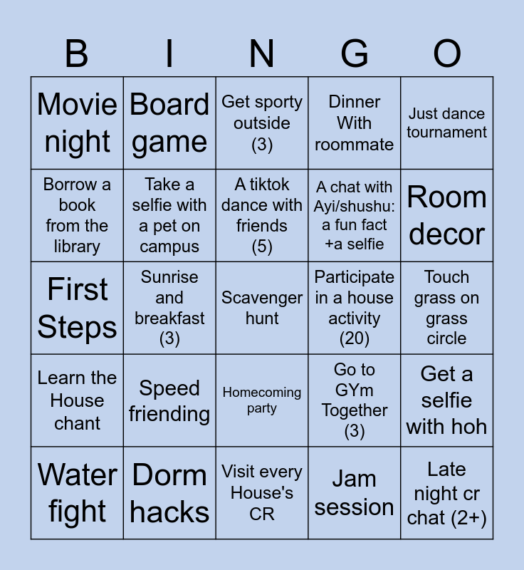 25-26 Orientation Bingo Card