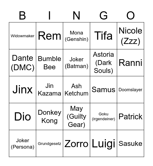 Gamescom Cosplay Bingo Card
