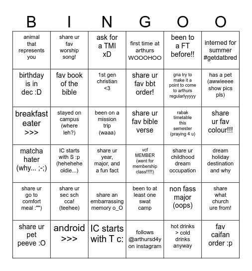 arthurs bingo v.2.0 Bingo Card