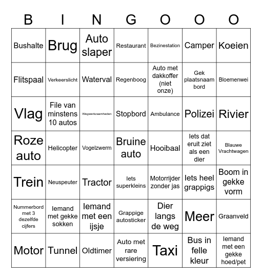 Vakantie Bingo Creatief Bingo Card