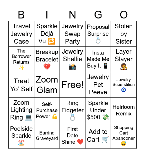 Jewelry Bingo Card