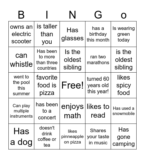 Find Someone Who... Bingo Card
