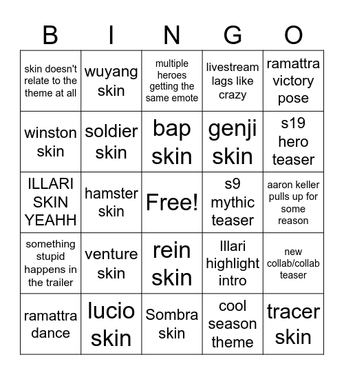 s18 trailer bingo Card