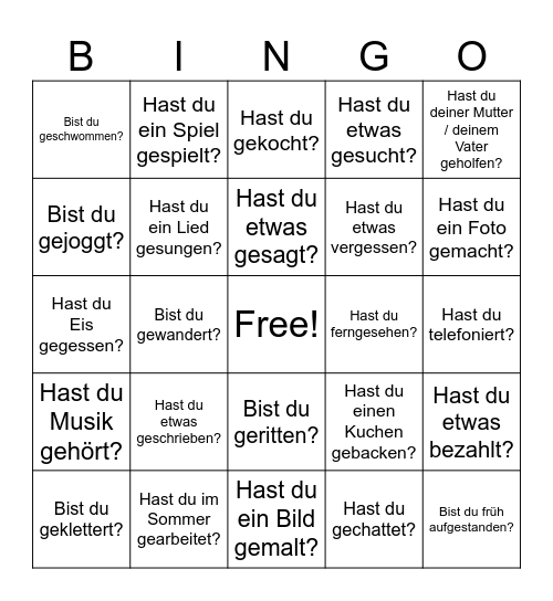 Sommerferien Bingo Card