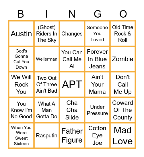 August Music Bingo Card