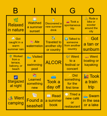 SUMMER Bingo Card