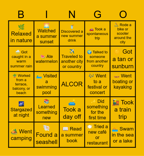 SUMMER Bingo Card